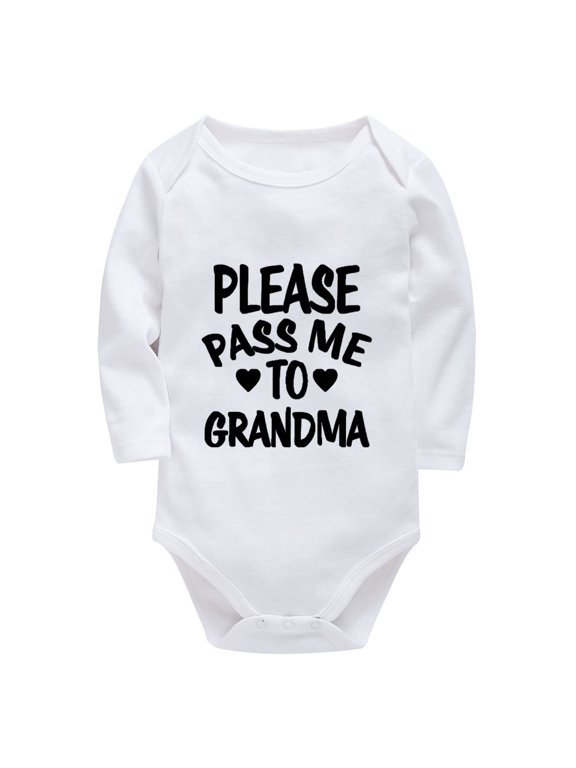Please Pass Me To Grandma Baby Long Sleeve Romper Long Sleeve Coming Home Outfit Boy White Baby Boy Hospital Outfit