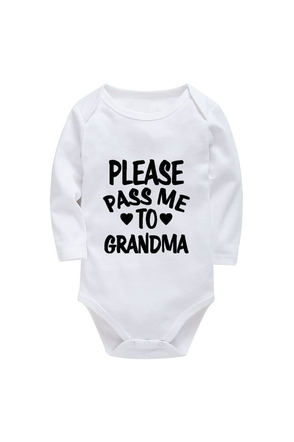 Please Pass Me To Grandma Baby Long Sleeve Romper Long Sleeve Coming Home Outfit Boy White Baby Boy Hospital Outfit