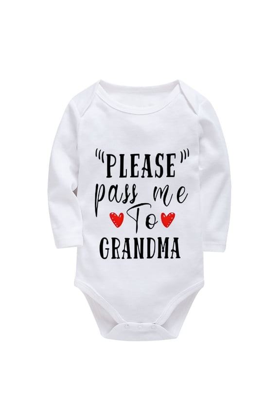 Please Pass Me To Grandma Baby Out of Hospital Outfit Long Sleeve Cotton Romper Baby Boy White Baby Girl Newborn Outfits