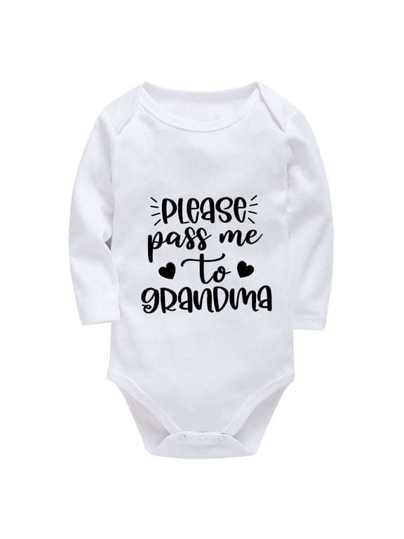 Please Pass Me To Grandma Neutral Baby Clothes Newborn Long Sleeve Baby Boys Newborn Clothes White 9 Month Boy Romper