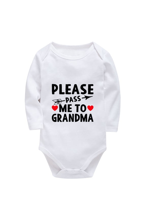 Please Pass Me To Grandma Neutral Baby Outfits Long Sleeve Baby Boy Bodysuit Long Sleeve White Cute Baby Boy Clothes 0-3 Mo