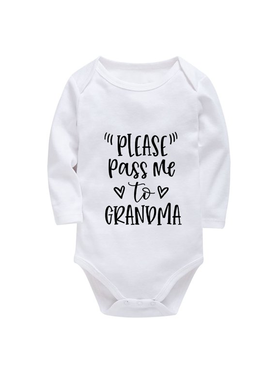 Please Pass Me To Grandma Newborn Boy Onsie Long Sleeve Girls Onsies White Baby Onsies0-3 Months Boy