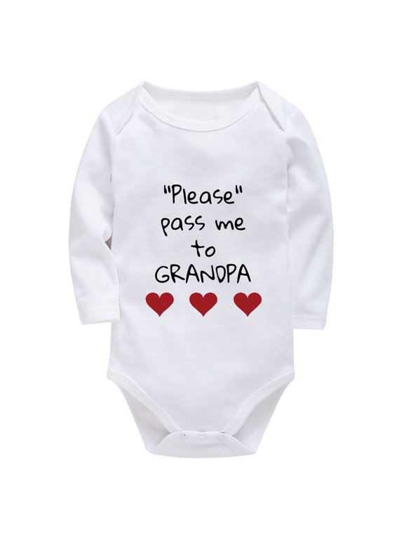 Please Pass Me To Grandpa Baby Take Me Home Outfit Long Sleeve Neutral Baby Romper White Baby Boy Going Home Outfit Newborn