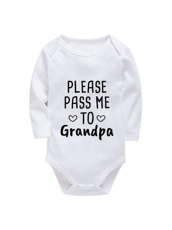 Please Pass Me To Grandpa Baby White Onesie Long Sleeve Baby Boy Winter Outfits White Baby Girl Outfits 0-3 Months