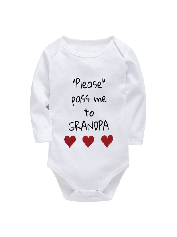 Please Pass Me To Grandpa New Baby Clothes Long Sleeve Baby Boy Welcome Home Outfit White 6 Month White Onesie