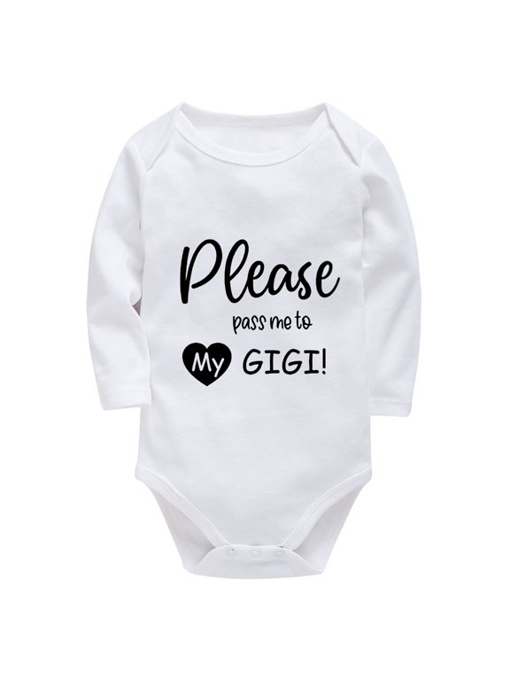 Please Pass Me To My Gigi Newborn White Outfit Long Sleeve Baby Boy Bodysuit White Baby Boy Clothes 0-3 Months