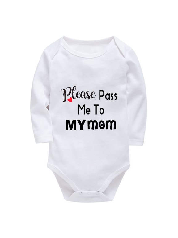 Please Pass Me To My Mom Newborn Boy Clothes Long Sleeve Baby Girl Bodysuit Long Sleeve White Girl Onsies3-6 Months
