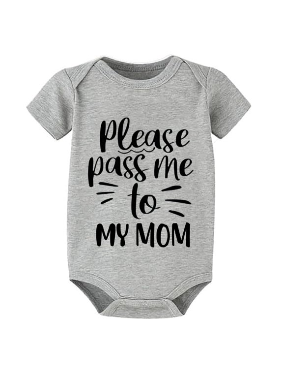 Please Pass Me To My Mom Newborn Onesie Unisex Short Sleeve First Outfit for Newborn Boy White Baby Boy Onsies