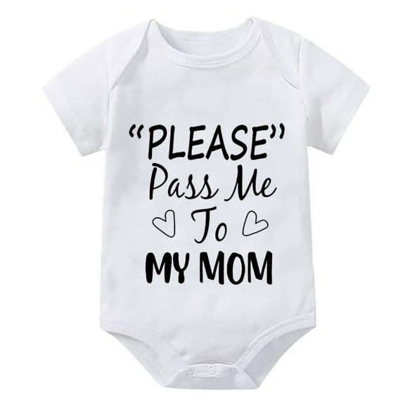 Please Pass Me To My Mom Romper Girl Short Sleeve Neutral Coming Home Outfit Newborn White 9 Month Girl Romper