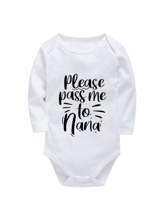 Please Pass Me To My Nana New Born Clothes Full Set Unisex Long Sleeve Coming Home Outfit for Baby Boy Summer White Boy Romp