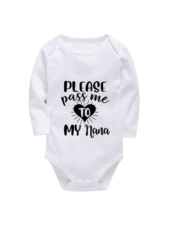 Please Pass Me To My Nana Onesie for Baby Boys Long Sleeve Baby Boy Bodysuit Long Sleeve White Baby Rompers 12-18 Months