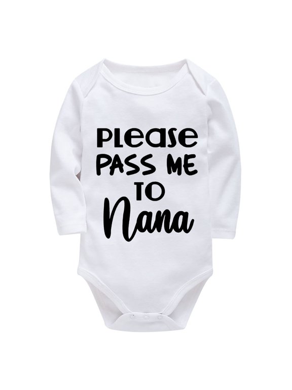 Please Pass Me To Nana Newborn Outfits Boys Long Sleeve Baby Boy Onsies White Boy Rompers 3-6 Months
