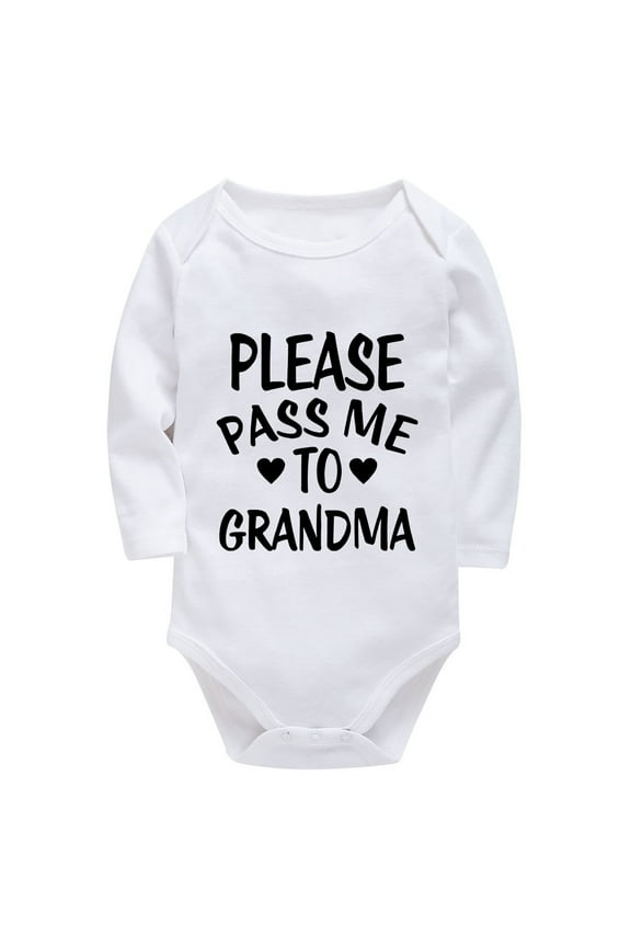 Please Pass Me to Grandma Infant Coming Home Outfit Girl Long Sleeve Cute Rompers for Girls White Boys Rompers 3-6 Months