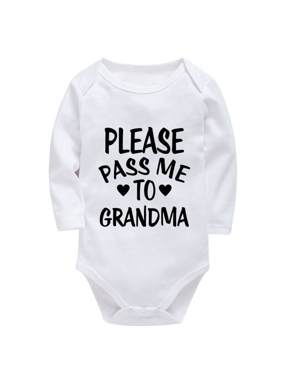 Please Pass Me to Grandma Rompers for Baby Boy Long Sleeve Going Home Outfit Baby Boy White Romper Baby Girl 12-18 Months