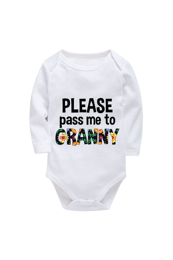 Please Pass Me to Granny Body Suits for Baby Boys Long Sleeve Girl Onsies White Baby Girl Outfits 0-3 Months