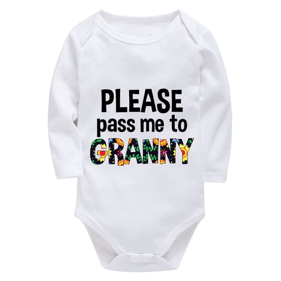 Please Pass Me to Granny Newborn Baby Onesie Boy Long Sleeve Baby Girl Outfits Newborn White 12 Month Romper