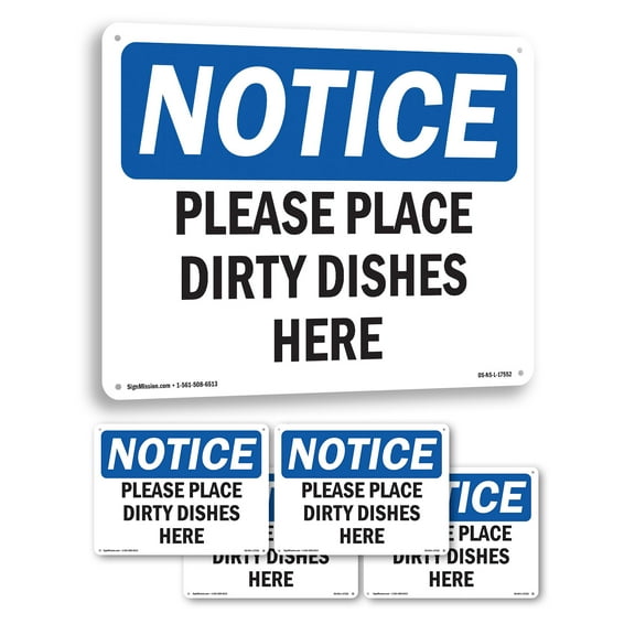 Please Place Dirty Dishes Here OSHA Notice Aluminum Sign 14 Inch x 10 Inch - 5 Pack