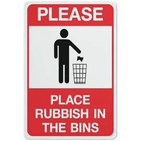 Please Place Rubbish In The Bins Sign Metal Signs 12X8 Inch Rust Free Aluminum,Uv Ink Printing,Durable Outdoor For Home