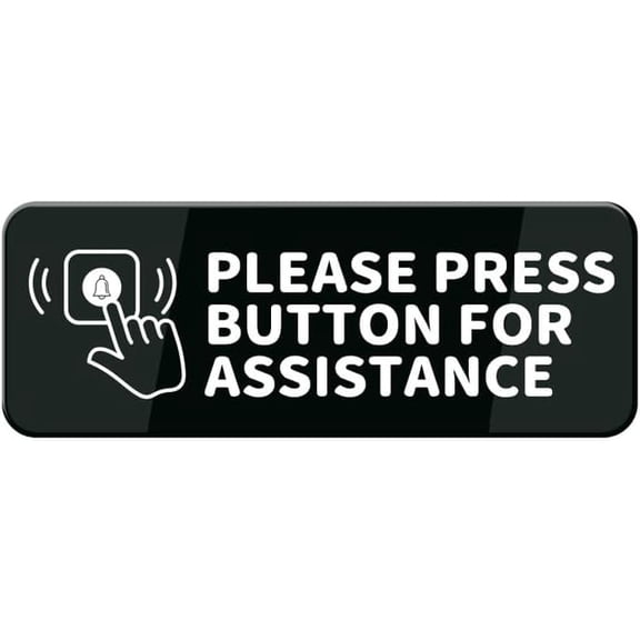 Please Press Button For Assistance Hand On Button Sign 10"X3" Acrylic Plastic Sign With Symbols, Self-Adhesive, For Restaurant, Salons, Hotel, Motel, Rest Stops, Public Restrooms