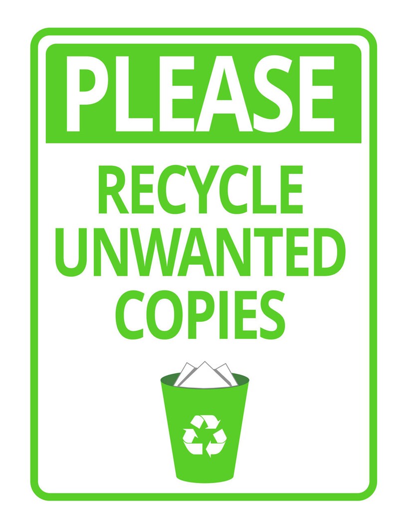 Please Recycle Unwanted Copies Door or Wall Sign Office Housekeeping ...