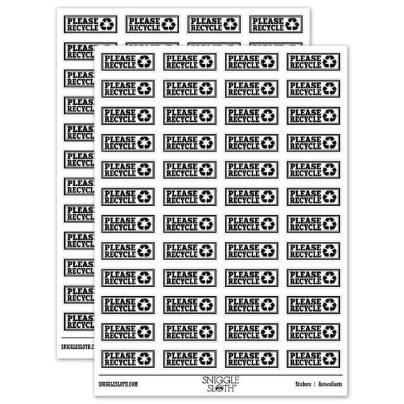 Please Recycle with Symbol Double Border Sticker Set - White - Matte Finish - 1.25" Mini