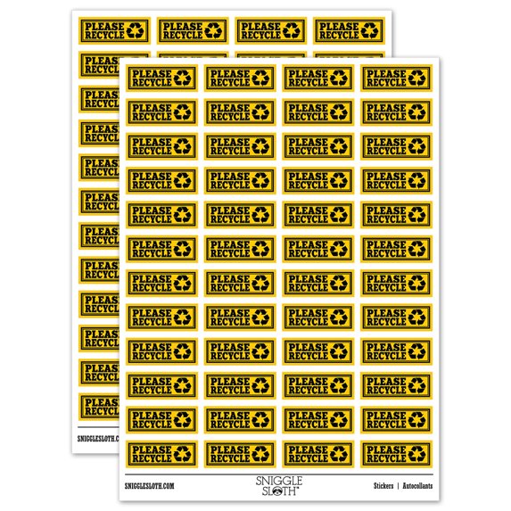 Please Recycle with Symbol Double Border Sticker Set - Yellow - Gloss Finish - 1.25" Mini