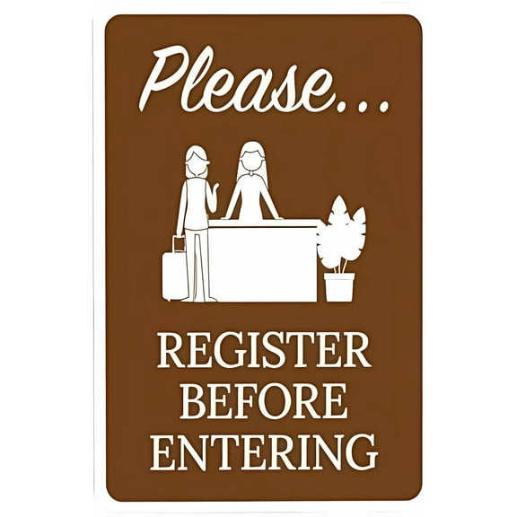 Please Register Before Entering Warning Sign - 8"x12", Rules Metal Decor for Business, Home, Outdoor/Indoor, Road, Yard, Garage, Street