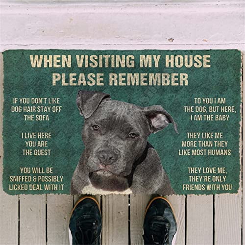 Please Remember Pit Bull Dogs House Rules Welcome Non-Slip Mats Funny Doormat Decor for Bathroom Kitchen Front Porch Rugs Home Decor Entrance 16 x 24 Inch