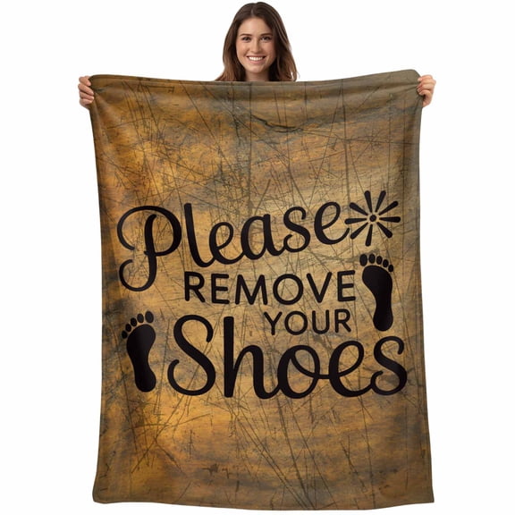Please Remove Your Shoes Blanket Soft Cozy Warm Throw Blanket for Couch, Plush Fuzzy Flannel Fleece Blankets for Sofa, Farmhouse Brown Wooden Grain Bed Blankets Lightweight Gifts for Women, 30"x40"