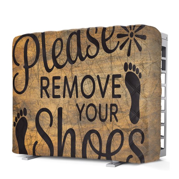 Please Remove Your Shoes Indoor AC Cover for Window Units, Farmhouse Brown Wooden Grain Insulated Air Conditioner Unit Cover Inside Adjustable Waterproof with Elastic Straps, 21" L x 15" H x 3.5" D