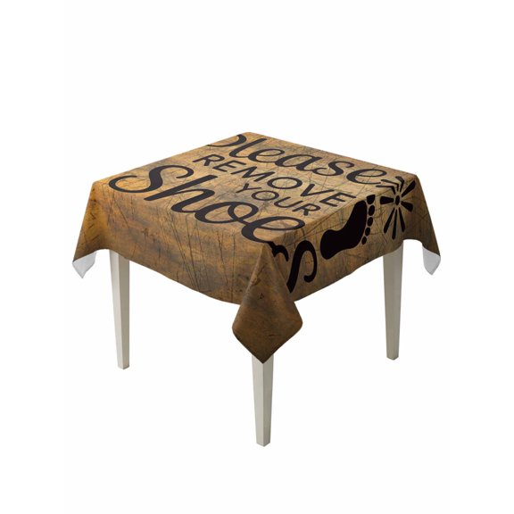 Please Remove Your Shoes Table Cloth, Waterproof Tablecloth for Square Tables, Farmhouse Brown Wooden Grain Reusable Washable Fabric Table Cover for Restaurant Kitchen Dining Tables 54"x54"