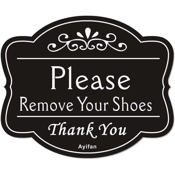 Please Remove Your Shoes Thank You Sign - 6.7 x 5.5 inches Take Shoes off Signs for Front Door- Acrylic 3M Self-Adhesive Wall Decorative Sign Black Small UV Protected
