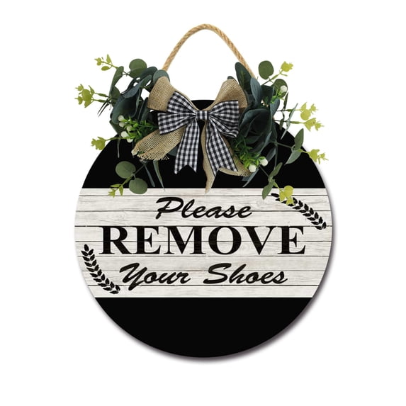 Please Remove Your Shoes Sign Front Door Porch Decorations, Round Rustic Wood Hanging Sign for Farmhouse Porch Outdoor Home Holiday Front Door Sign Decor