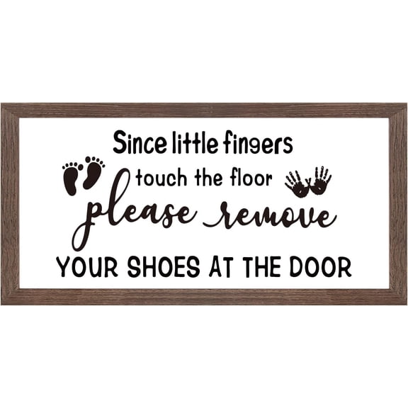 Please Remove Your Shoes at The Door Art Sign Solid Wood Funny Farmhouse Sign with Arylic Layer 13x7 Inch Large Hangable Wooden Frame