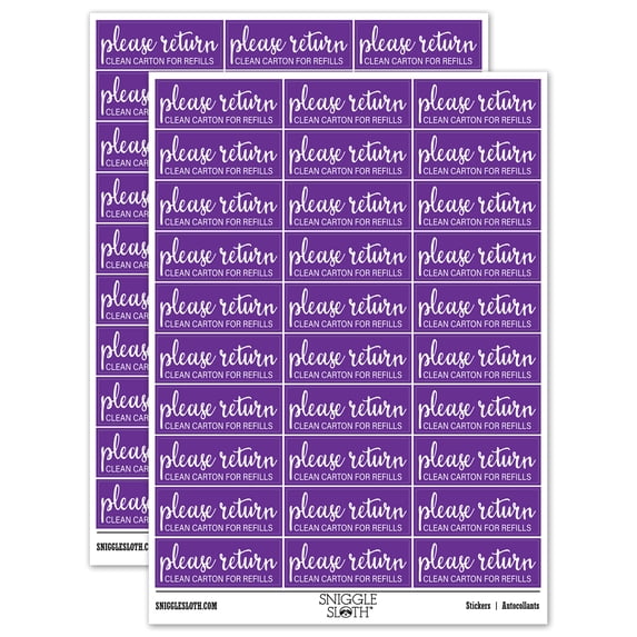 Please Return Clean Carton for Refills Eggs Sticker Set - Purple - Matte Finish - 1.75" Medium