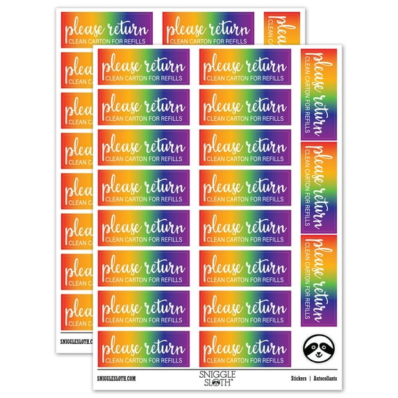 Please Return Clean Carton for Refills Eggs Sticker Set - Rainbow - Gloss Finish - 2.00" Large