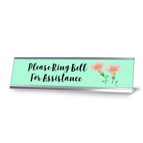 Please Ring Bell For Assistance, Floral Designer Desk Sign 2 x 8