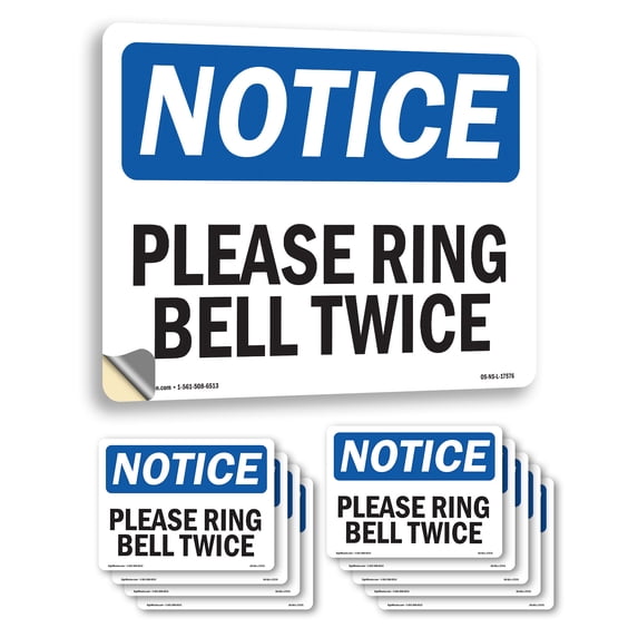 Please Ring Bell Twice OSHA Notice Vinyl Decal Label 24 Inch x 18 Inch ...
