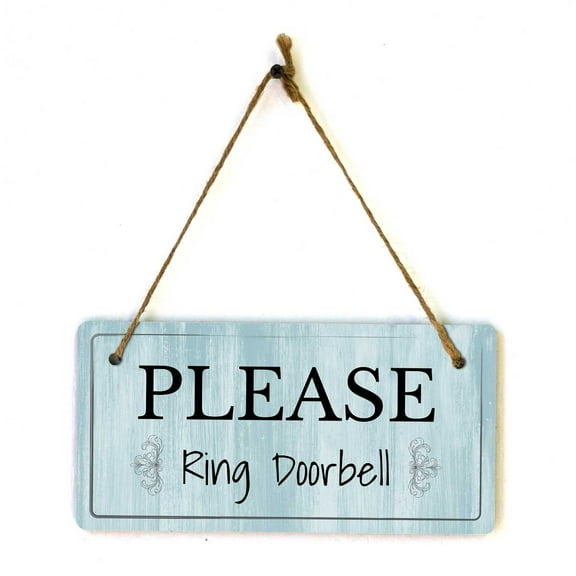 Please Ring Doorbell | Rustic Light Blue Wood 5 x 10" Hanging Sign