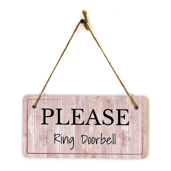 Please Ring Doorbell | Rustic Red Wood 5 x 10" Hanging Sign