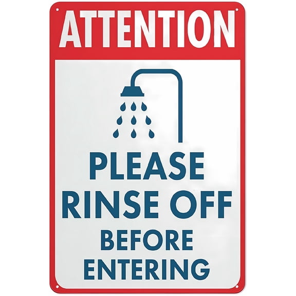 Please Rinse Off Before Entering - 8"x12" Reflective Aluminum Metal Sign with Symbol, Indoor Outdoor Warning Signage