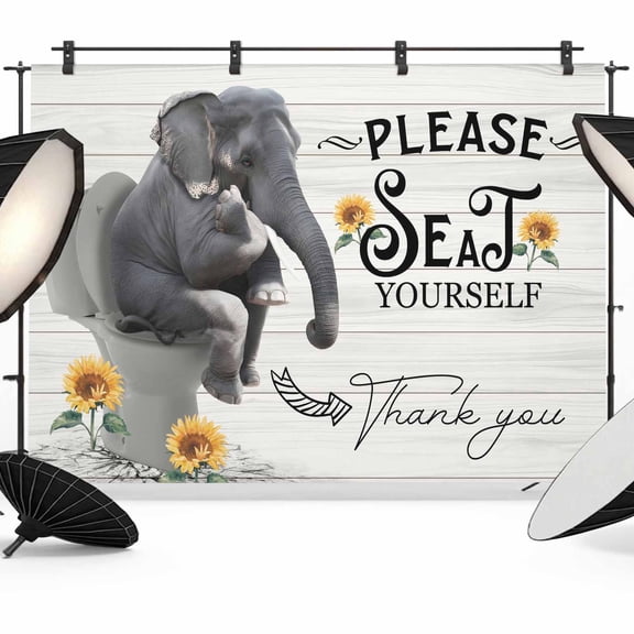 Please Seat Yourself Photography Backdrop 7x5FT, Elephant in Toilet Photo Backdrops, Background for Photography Studio Photo Studio Background, Back Drop for Photoshoot