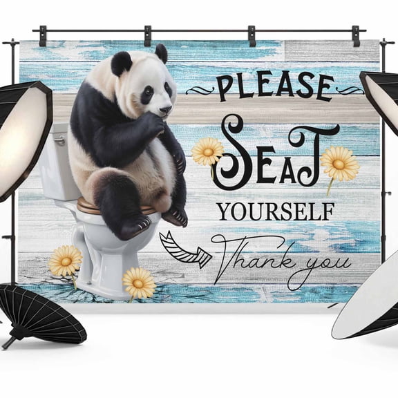 Please Seat Yourself Photography Backdrop 7x5FT, Panda in Toilet Photo Backdrops, Background for Photography Studio Photo Studio Background, Back Drop for Photoshoot