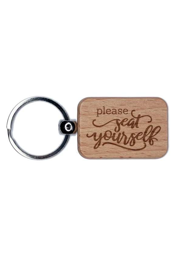 Please Seat Yourself Bathroom Wedding Rectangle Keychain Charm Tag - Engraved Wood