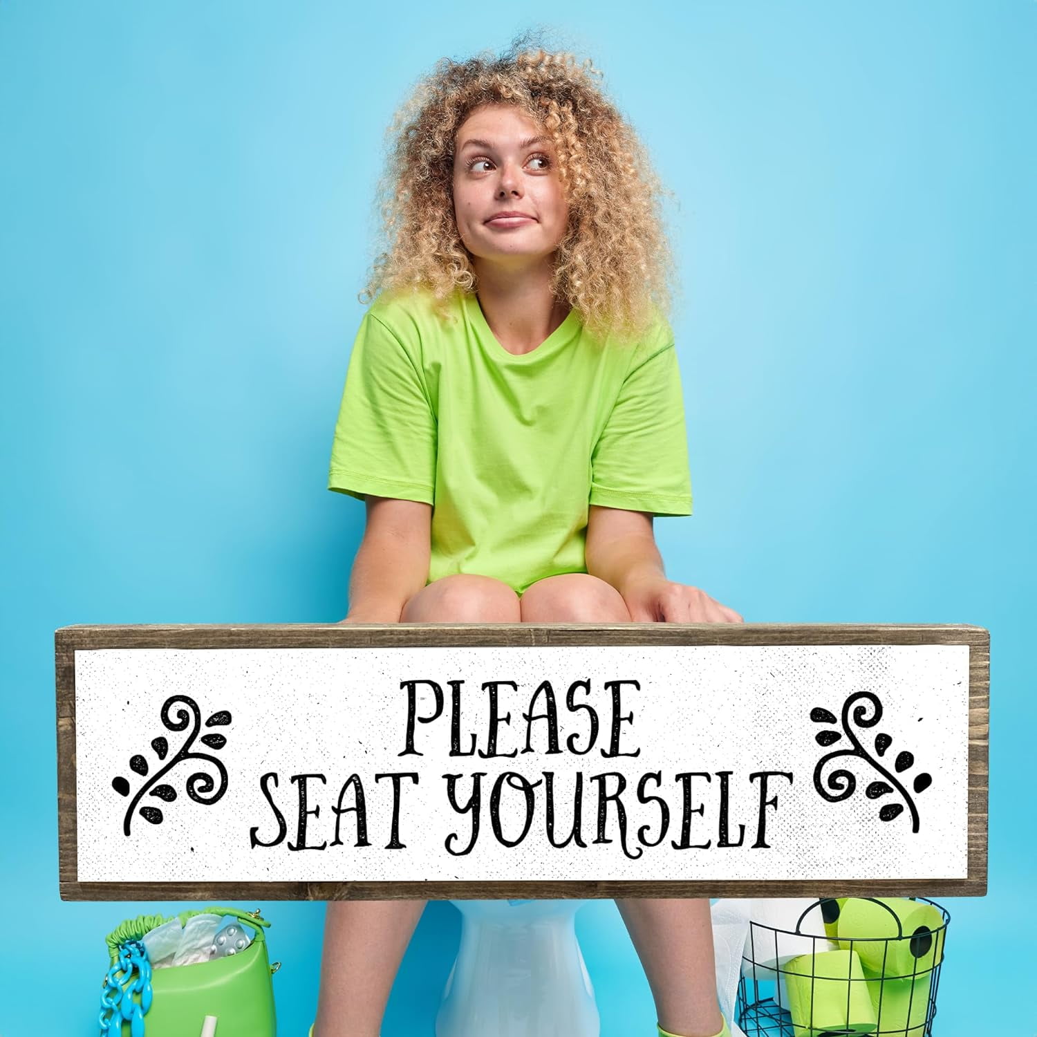 Please Seat Yourself - Wooden Sign With Metal - Farmhouse Bathroom ...