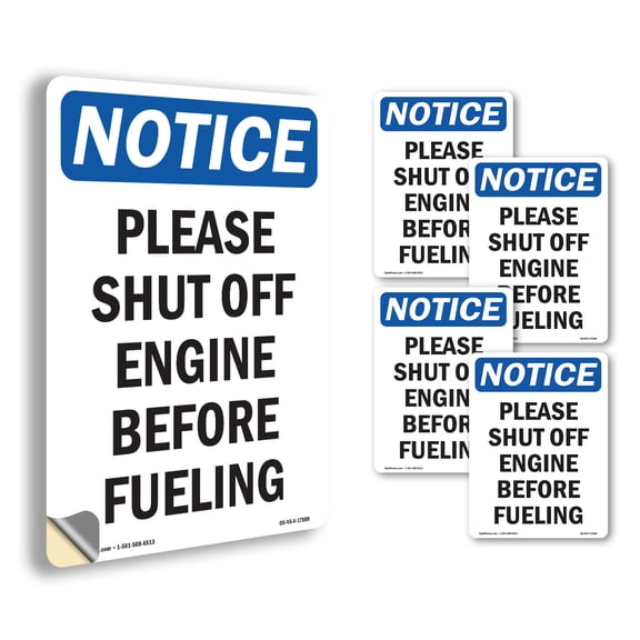 Please Shut Off Engine Before Fueling OSHA Notice Vinyl Decal Label 5 Inch x 3.5 Inch - 5 Pack