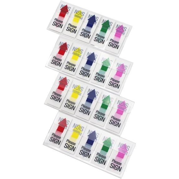 Please Sign Message Flags Assorted Color, 400 Pages Total, 0.79x1.77 Inch Wide Flags, Easy to Post, 4 On-The-Go Dispensers/Pack