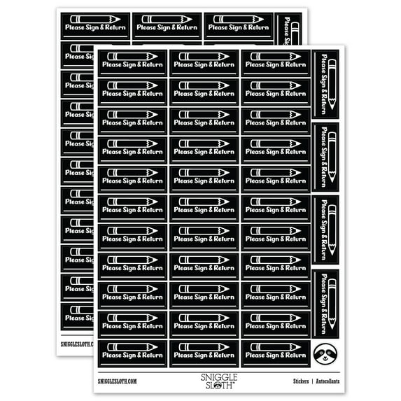 Please Sign and Return Pencil School Sticker Set - Black - Matte Finish - 1.5" Small