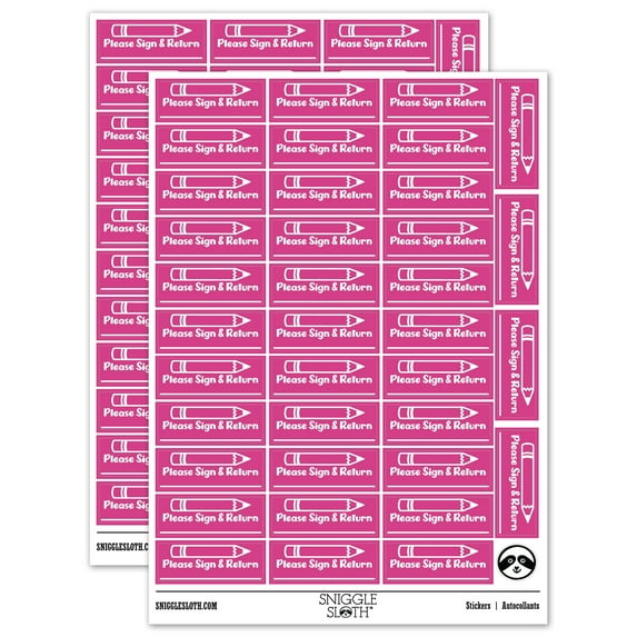 Please Sign and Return Pencil School Sticker Set - Hot Pink - Matte Finish - 1.5" Small