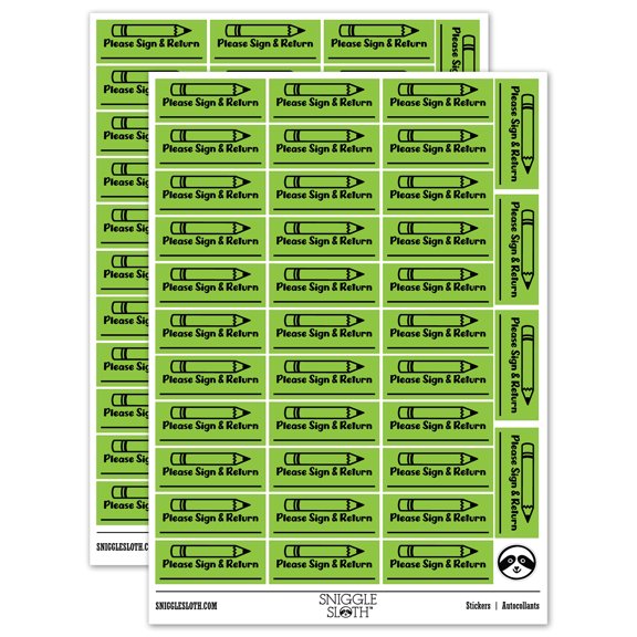 Please Sign and Return Pencil School Sticker Set - Light Green - Gloss Finish - 1.5" Small